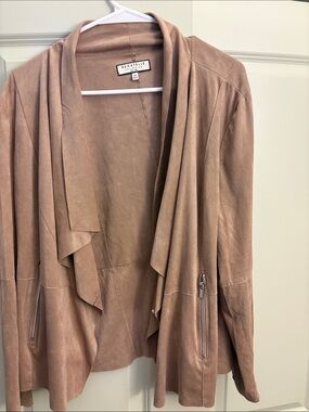bagatelle Suede Drape-Front Jacket in Taupe Brown
